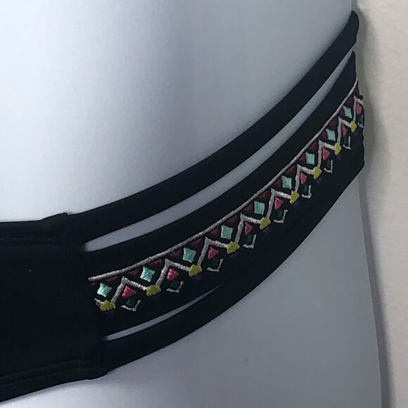 PINK Victoria’s Secret 2-Piece Black Tribal Embroidered Bikini Swim Set SM - Picture 6 of 14